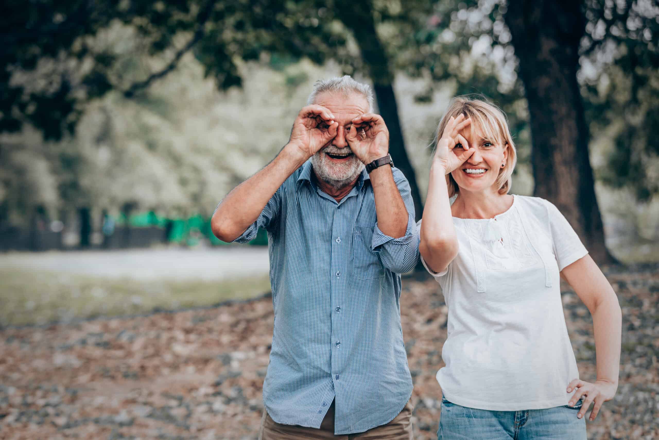 Senior Caucasian Couple With Ok Hand Sign Gesture