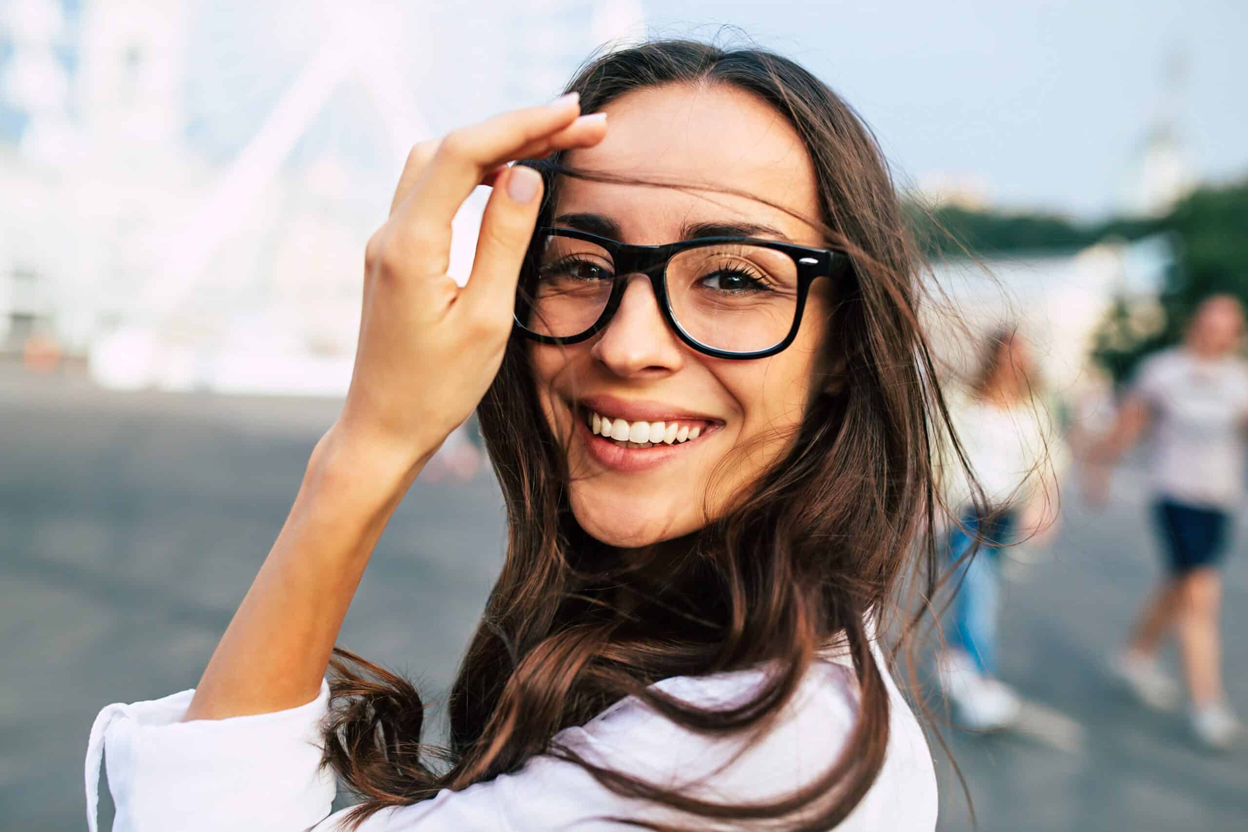 Woman wearing glasses smiling